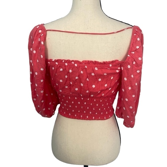 Revolve AFRM NWT Coral Pink Polka Dot Ruched Top in Sz Small - Picture 5 of 14